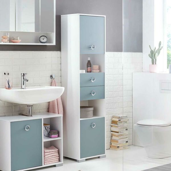 Badezimmer Hochschrank in Hellblau und Weiß modern