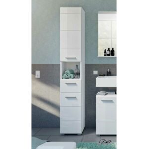 Moderner Badezimmer Hochschrank in Weiß Hochglanz 30 cm breit